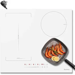Weißes Induktionskochfeld Flexzone mit Stecker, Induktionsfeld 60 cm Einbau mit Touch-Steuerung, Timer, Kindersicherung, Boost, 220V-240V, 3500W