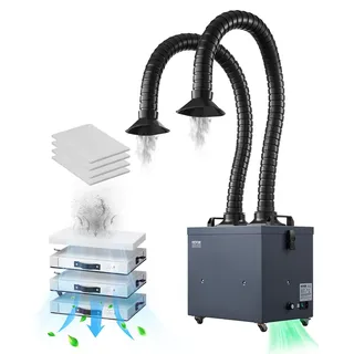 Vevor Lötrauchabsorber mit Doppelschläuchen, 275-W-Schweißrauchabsauger mit 4-stufigen Filtern und 10 Geschwindigkeiten, 380 m3/h Lötrauchabsaugung zum Löten, Lasergravieren, Heimwerkerschweißen