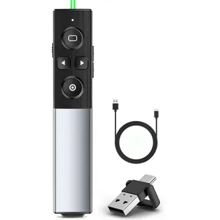 USB C Presenter, 2 in 1 USB und Typ-C-Empfänger Pointer für Präsentationen Wiederaufladbare mit Lautstärke Erhöhen Verringern und Hyperlink 2.4 GHz Wireless Powerpoint Presenter für Windows/PPT