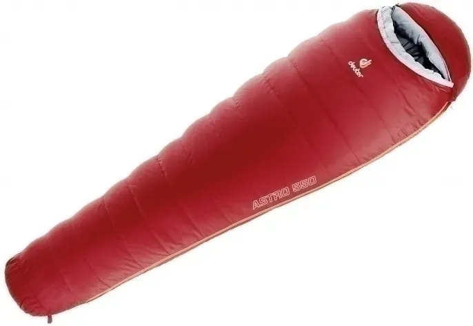 Deuter Astro 550 long Daunenschlafsack (Herren bis -5°C / max. Körpergröße 200cm / Gewicht 1,27kg) - RV links - cranberry