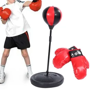 Kinder Box Set, Kinder Boxstand mit Handschuhen und Pumpe Punchingball Boxen Set höhenverstellbarem Ständer 70-105cm
