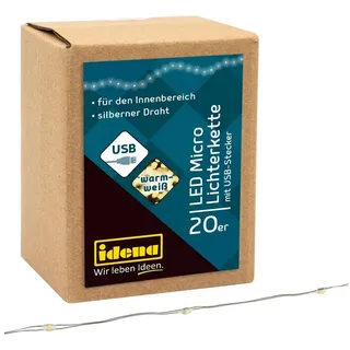 IDENA Lichterkette 20 LED Micro mit USB Stecker, ca. 1,25 m lang, für den Innenbereich, für Partys, Weihnachten, Deko, Hochzeit, als Stimmungslicht und zum Basteln