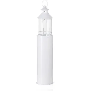 KHG Laterne Leuchtturm 72 cm aus Metall/Glas in weiß, Kerzenständer, Kerzenhalter, Outdoor und Indoor, Deko, Glaseinsatz, für Wohnzimmer, Balkon, Terrasse, Garten usw.