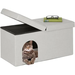 Relaxdays Katzenhöhle faltbar, belastbare Sitzbank, Katzenmöbel Indoor, Tierversteck, HBT: 38,5 x 74,5 x 37 cm, beige, 1 Stück