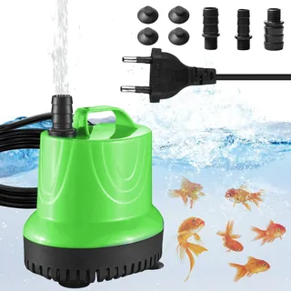 Mini Wasserpumpe, 25W 1200L/H Aquarium Pumpe Ultra Leise Brunnen Pumpe mit 3 Düse, Tauchpumpe Klein Springbrunnenpumpe, Fontänenpumpe für Aquarien Teich Brunnen Hydrokultur(Grün)