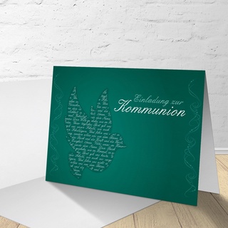 5 Karten zur Kommunion mit Umschlägen, Einladungskarten zur Kommunion, Klappkarten im Set zu 5 Stk. "grüne Taube"