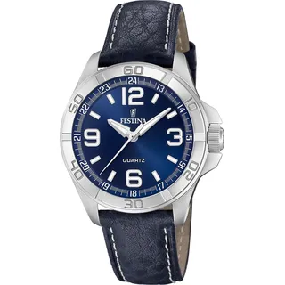 Festina Herren Uhr Analog mit Blauem Lederarmband - Quarzwerk - Mineralglas mit hoher Widerstandsfähigkeit - Wasserdicht bis 5 ATM - Elegant F20444/2 Special Prices