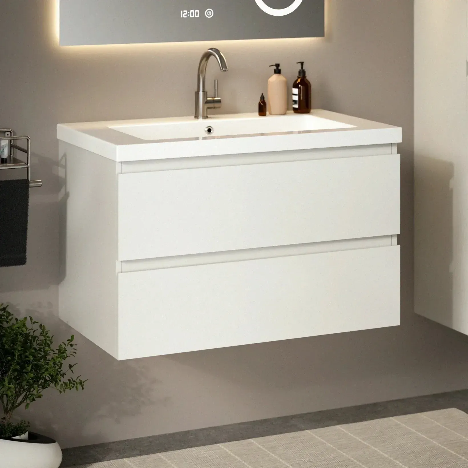 Badezimmermöbel Sova – 80 cm – Weiß – Weißes Waschbecken - Vorbestellen