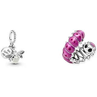 Pandora Charm Anhänger Silber Glow in the Dark- Glühwürmchen 799352C01 & MOMENTS Charm Süße gekräuselte Raupe Silber 790762C01