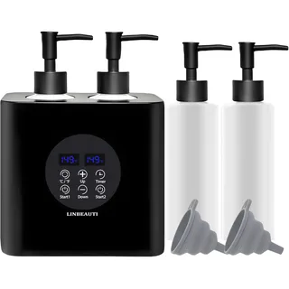 LINBEAUTI Duale Heizung Massage Öl Heizung mit vier Ölflaschen Spender, 0 bis 65 °C stufenlose Heizung, Lotion Flasche Heizung Spender Heizung für Salon Massage Oil Warmer Heizungen zu Hause