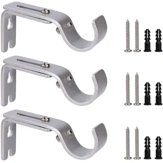 QH-Shop Gardinenstange Halterung Verstellbare, 3 Stück Metall Wandhalterung Vorhangstange Halter mit Schrauben für Schlafzimmer Kleiderstange Spannstange Hause Büro, Silber