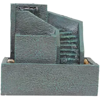 DRULINE Zimmerbrunnen mit LED - Zimmer Wasserfall Brunnen - Kaskadenbrunnen - Zimmerbrunnen - Polyresin Stein Optik - B/H/T ca. 24,5 x 23,5 x 19,5 cm - anthrazit - Indoor