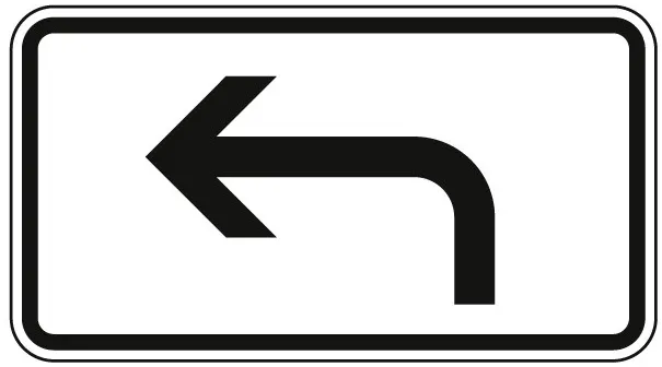 Verkehrszeichen Richtung der Gefahrstelle, linksweisend