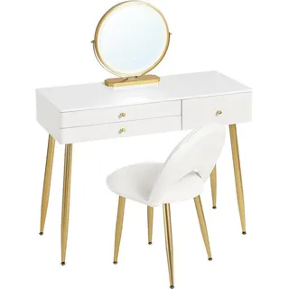Woltu Schminktisch Weiß, Gold, Metall, 3 Schubladen, Rechteckig,Rechteckig, 100x122x40 cm, Schlafzimmer, Schminktische