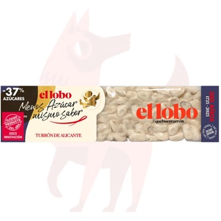 EL LOBO – Turrón de Alicante, Weniger Zucker, Gleicher Geschmack, Höchste Qualität, Typische weihnachtliche Süßspeise, Ohne Zusatz von Süßstoffen, 200 g.