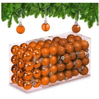 Relaxdays Weihnachtskugeln 96er Set, glitzernde, matte - glänzende Baumkugeln, Weihnachtsbaumdeko, Kunststoff, orange