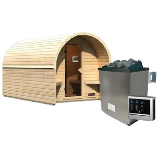Karibu Gartensauna/Saunafass Fasshaus 3 9 kW Ofen inkl. Steuergerät
