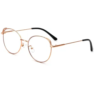 MMOWW Blaulichtfilter Lesebrille Damen Herren, Runde Metall Frame Retro Blockieren Blaulicht Computerbrille Mode Brille (Rose Gold, +3.0)