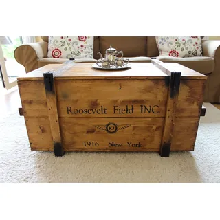 Uncle Joe ́s Holzkiste Truhe Couchtisch Beistelltisch Vintage Shabby chic Landhaus Massivholz nussbaum