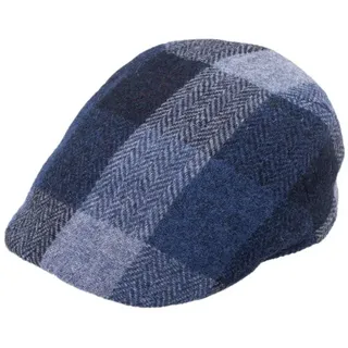 Fiebig Schiebermütze Flatcap Harris Tweed mehrfarbig Karo Fischgrät mit Baumwollfutter blau 57/M