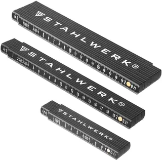 STAHLWERK Zollstock 3er Set 1 2 3 Meter präziser Kunststoff-Gliedermaßstab