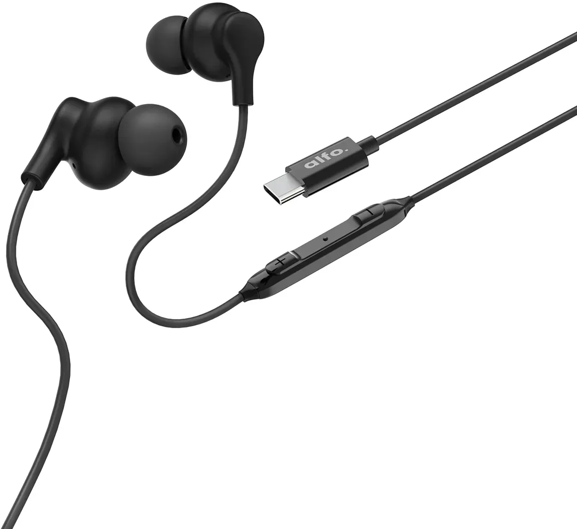 In-Ear Kopfhörer USB-C schwarz, mit Mikrofon und Kabelknickschutz