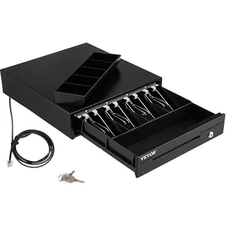Vevor Kassenschublade Kassenlade 33 cm quadratische Geldschublade 3 Entriegelungswege RJ11/RJ12 Anschluss 4 Geldscheinfächer & 5 Münzfächer Lebensmittelgeschäft Bank Büro Café Supermärkt Bar