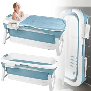 LARS360 Faltbare Badewanne Erwachsene, Reisebadewanne Klappbadewanne mit abnehmbare Abdeckung, Seifenkorb, Massagerollen, Mobile Badewanne für kleines Badezimmer (128 x 62 x 53 cm)