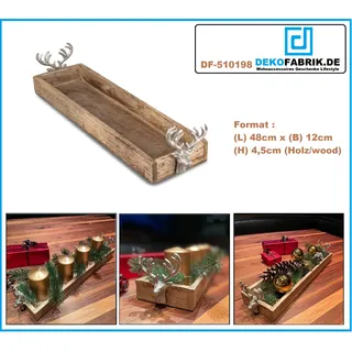 dekofabrik.de Formano Deko Tablett Elch aus Mango-Holz mit Alu-Griffen, 48 cm, Natur-Silber