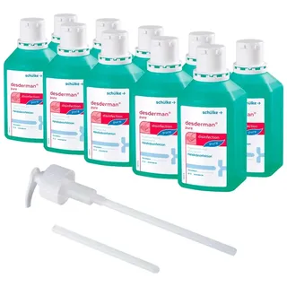 10x 500 ml Schülke Desderman Händedesinfektionsmittel Desinfektionsmittel, + 1x Dosierpumpe