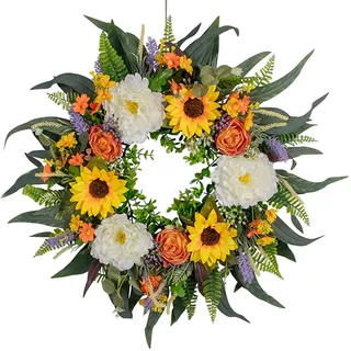 Künstlicher Sommerkranz für Haustür Blume Kranz Eukalyptus Sommer Türkranz Dekorative Tür Girlande für Wohnkultur 40 cm.