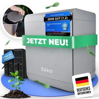 Elektrischer Komposter Söko [2X Aktivkohle-Filter] Elektro-Schnellkomposter - Revolutionäre Kompost-Lösung für Küche, Garten & Balkon | Indoor Kompostbeschleuniger | Mini-Kompostierer elektrisch