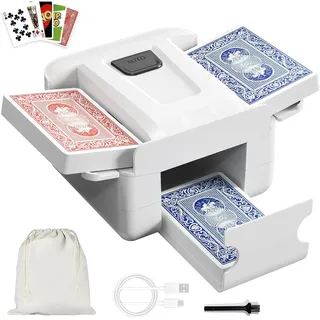 Kartenmischmaschine, Automatischer Kartenmischer für 1–2 Decks, Wiederaufladbarer Kartenmischer mit geräuscharmem Betrieb, USB-C-Akku für Texas Hold’em, Poker, UNO, Blackjack, Skip-Bo, Phase (A)