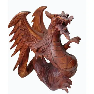 Wogeka - 15 cm Drache - Schnitzerei aus Holz Figur als Geschenk-Idee zu Geburtstag Weihnachten zur Dekoration Handarbeit Feng Shui Drache02