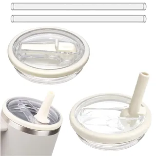 2 Stück Stanley Cup Deckel Auslaufsicher, Stanley Cup Deckel, Stanley Flip Straw Ersatz für 40oz, Stanley Becher Zubehör with 2 Stück Strohhalme, Zubehör Abdeckung für Stanley Cup Verschluss (Weiβ)