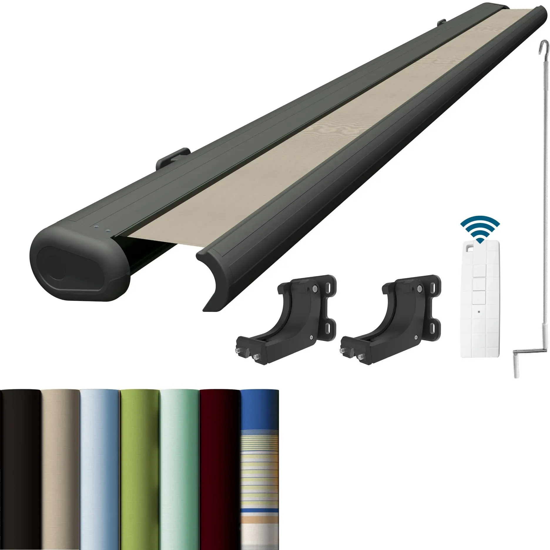 Vollkassettenmarkise Premium Anthrazit, Markisenbreite: 5.0 m x 3.0 m, Markisentuchfarbe: Schiefer
