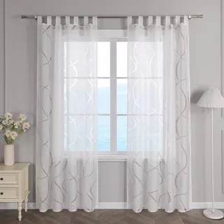 ESLIR Gardinen mit Schlaufen Vorhänge Fensterschal Transparent Schlaufenschal Wohzimmer Kinderzimmer Gardinenschal Ausbrenner Weiß BxH 140x245cm1 Stück
