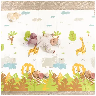 Sweety Fox - Spielmatte Baby - Krabbelmatte Baby 150x180x1cm - Krabbelmatte Wendbar, Faltbar, Wasserabweisend - Schaumstoff Babymatte - Baby Spielmatte (Savanne)