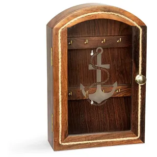 Nklaus Maritim Ankermotiv Schlüsselkasten aus Holz mit Glasfront und 8 Haken im Innern 11714
