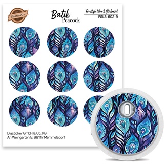 FreeStyle Libre 3 Sensor Sticker - 9er Set "Batik Peacock" - Aufkleber für Sensoren | Diasticker®