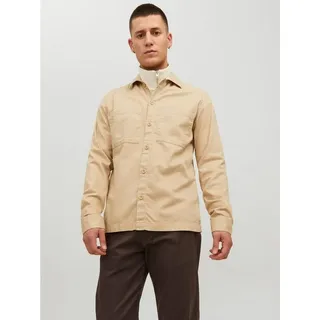 Jack & Jones Langarmhemd Langarm mit Brusttaschen JPRPETE JPRPETE SPRING OVERSHIRT L/S SN beige L