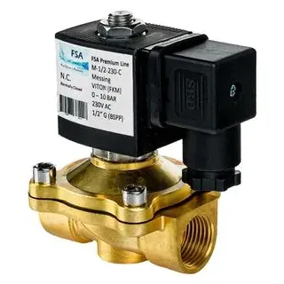 FSA Magnetventil Premium M-1/2-230-C, 1/2 Zoll, Messing, stromlos geschlossen, bis 10 bar, 230V