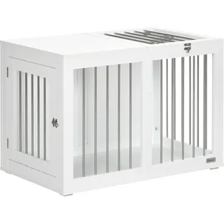 PawHut Hundekäfig Haustierkäfig Hundehütte, Hundebox mit Türen und Tischplatte, Weiß