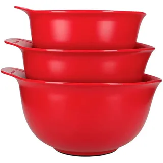 KitchenAid 3er Set Rührschüsseln, Spülmaschinenfest, ineinander stapelbar, 3 Schüsseln mit rutschfester Basis und Ausguss – Rot
