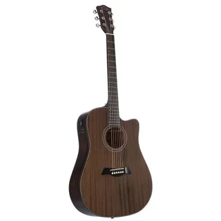 Red Hill AF-386CE Elektroakustische Westerngitarre, Hand Rubbed Dark Brown, Cutaway, Mahagoni-Korpus, Okoume-Hals, Composite-Griffbrett, 20 Bünde, Tonabnehmersystem, Integriertes Stimmgerät