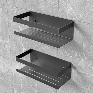 UUlioyer Duschablage Ohne Bohren, Duschregal aus Edelstahl SUS304, 2 Stück Badezimmer Regal Organizer, Shampoo Duschgel Halterung für Dusche (Schwarz 2 Stück)