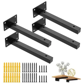 4 Stück Wandträger Regal Regalhalterung,Schwerlastträger Wandregal Warehalter,Schwimmende,Metall Regalträger Regalhalter für Wandkonsole Schwarz aus Rostfreier Stahl 80kg Tragkraft (30cm/12in)