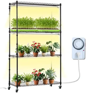 Vevor Pflanzenständer Pflanzenregal mit Pflanzenlampe 4 Ebenen 180W 90x35x150cm