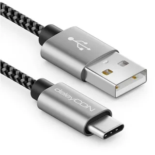 deleyCON 2m Nylon USB-C Kabel Ladekabel Datenkabel USB Typ C