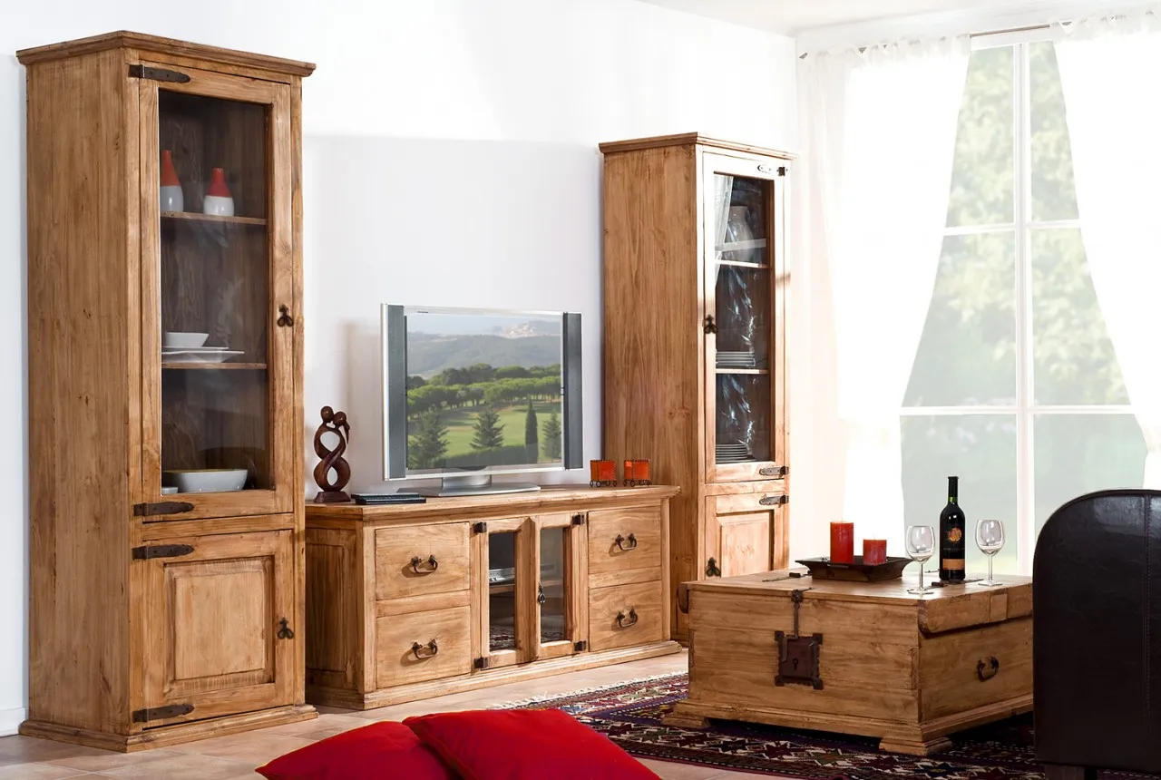 Set aus Zwei Vitrinen Mexico Hacienda - Pinie Massivholz - Landhausstil - Wohnwand - mexikanisch